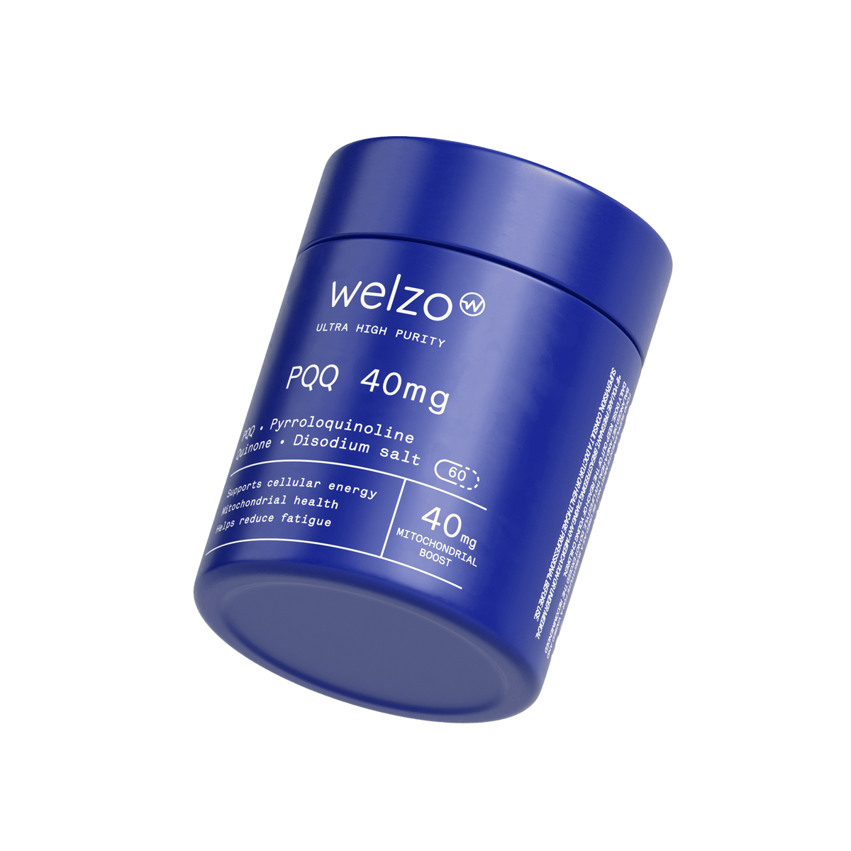 Welzo Ultra Purity PQQ supplement bottle featured in a guide to PQQ and its benefits