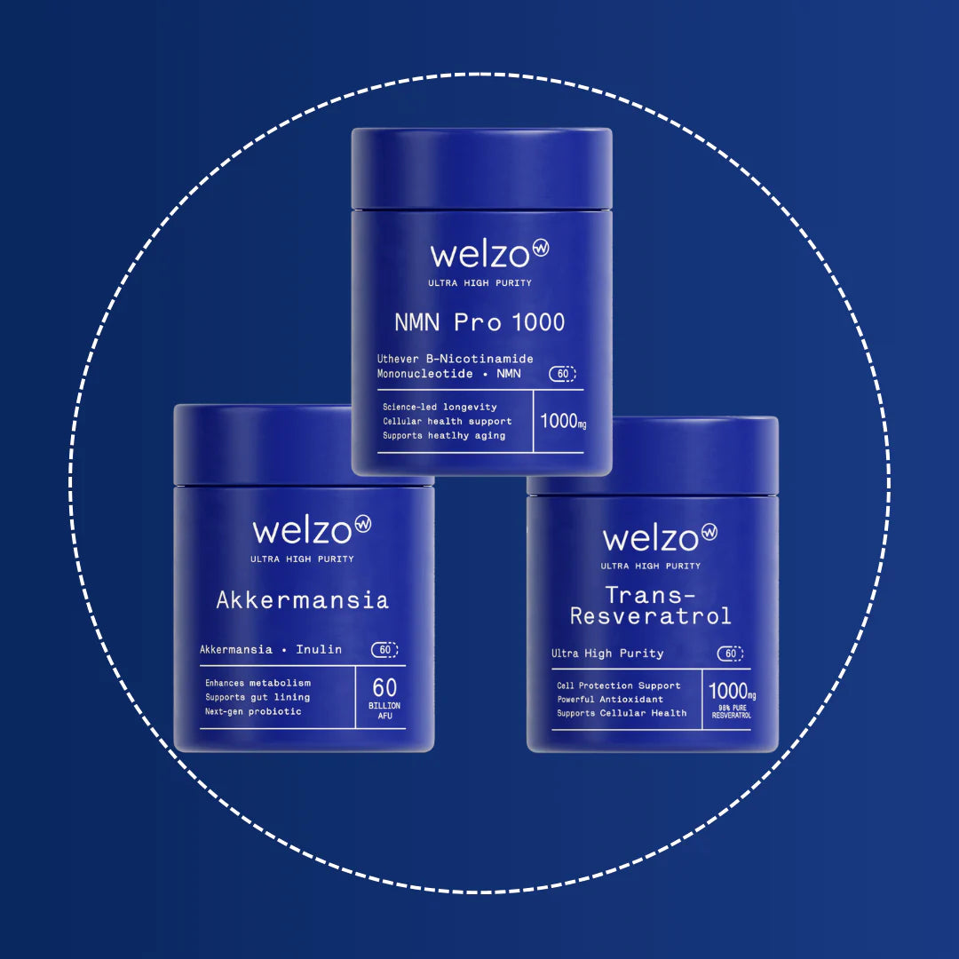 Welzo Ultra Purity NMN Pro + Akkermansia + Trans-Resveratrol Supplement Bundle