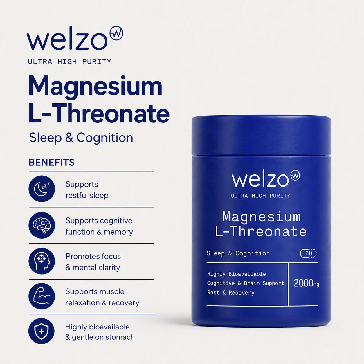 Welzo Ultra Purity Magnesium L-Threonate 2000mg